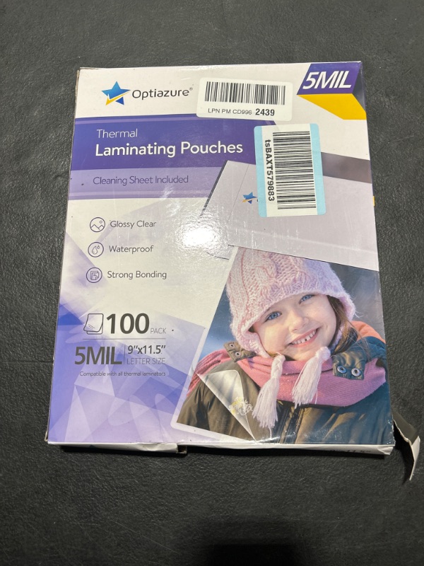 Photo 2 of Optiazure Thermal Laminating Pouches 9"x11.5" Inches, 5mil 100Pack, Clear, Letter Size 5mil 100PK