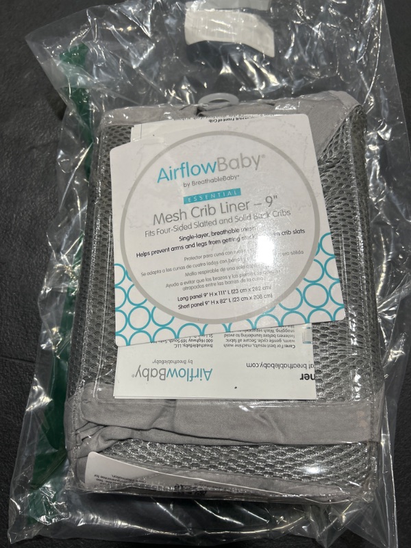 Photo 2 of AirflowBaby Mesh Crib Liner Gray 9” — Fits Full-Size Four-Sided Slatted and Solid Back Cribs Grey 9"