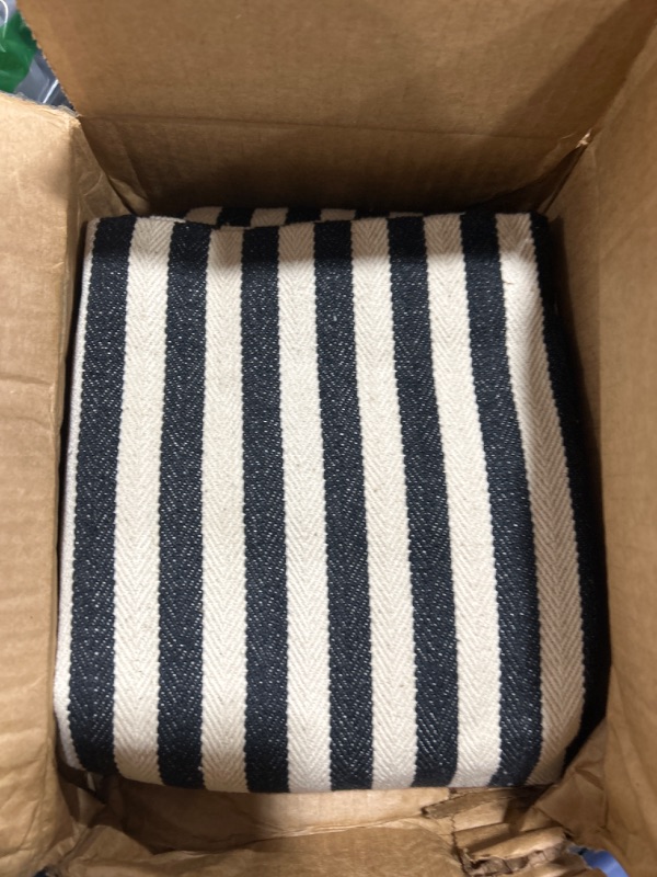 Photo 2 of 3R Studios Square Cotton Woven Pillow with Black and Cream Stripes