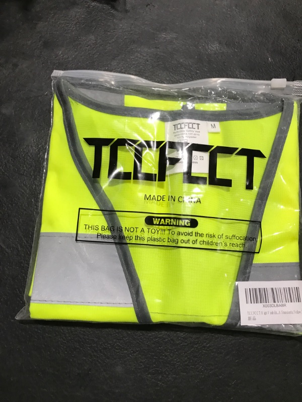 Photo 1 of TCCFCCT High Visibility Vest with Front Zipper Reflective Safety Vest with Zipper, Durable Construction Vest with Horizontal Strip for Walkie-talkie, Meets ANSI/ISEA Standards, Yellow, M Medium Fabric-yellow-wolf 01