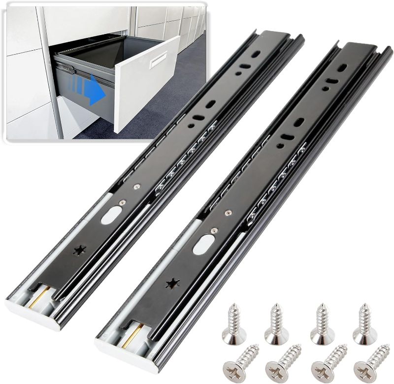 Photo 1 of 1 Pair Soft Close Drawer Slides Rails 12 14 16 18 20 22 24 Inch 100 lb Load Capacity Side Mount Full Extension Cabinet Runner Self Slow Closing Ball Bearing Metal Dresser Glide Track Black
