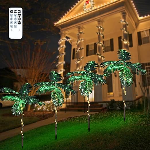 Photo 1 of 4 Pcs Christmas Garden Stake Lights, Christmas Pathway Lights for Outdoor, Artificial LED Palm Tree Yard Outdoor Waterproof Stake Lights for Home Nativity Party Decoration Garden Ornaments