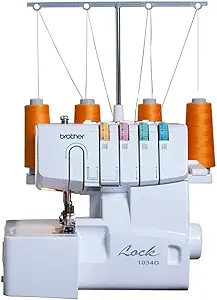 Photo 1 of Brother Serger, 1034D, Heavy-Duty Metal Frame Overlock Machine, 1,300 Stitches Per Minute, Removeable Trim Trap, 3 Included Accessory Feet, White
