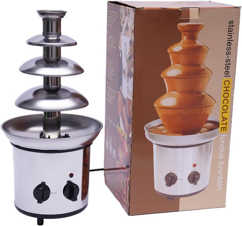 Photo 1 of 4 Tier Chocolate Fountain Party Fountain, Stainless Steel Electric Chocolate Fondue Fountain Machine for Birthday Party Wedding