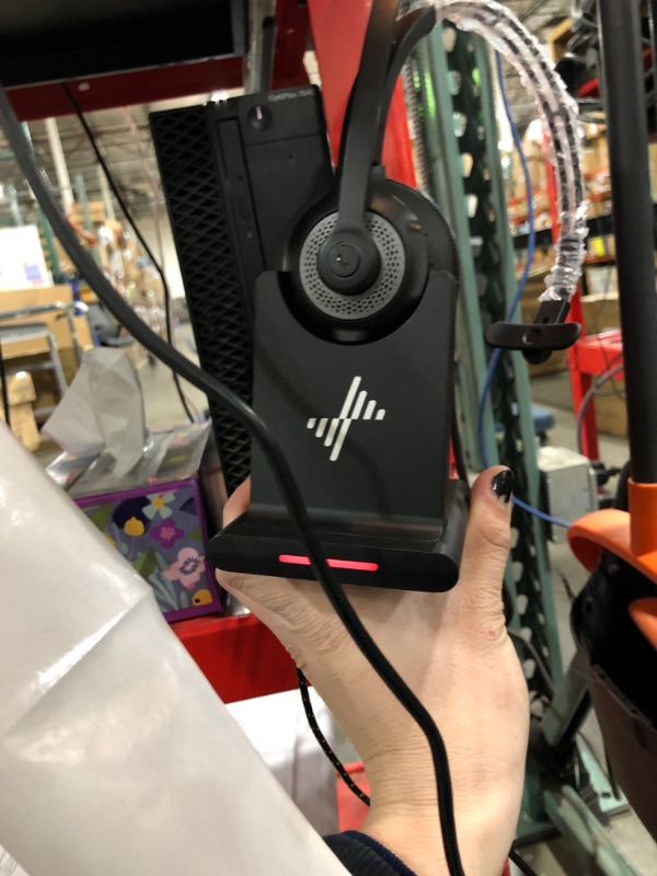 Photo 1 of JIAMQISHI Bluetooth Headset - Wireless Headset with Noise Cancelling Microphone, V5.2 Computer Headphones with USB Dongle, Charging Base & Mic Mute for Work/Call Center/PC/Laptop/Online Class/Zoom BLACK