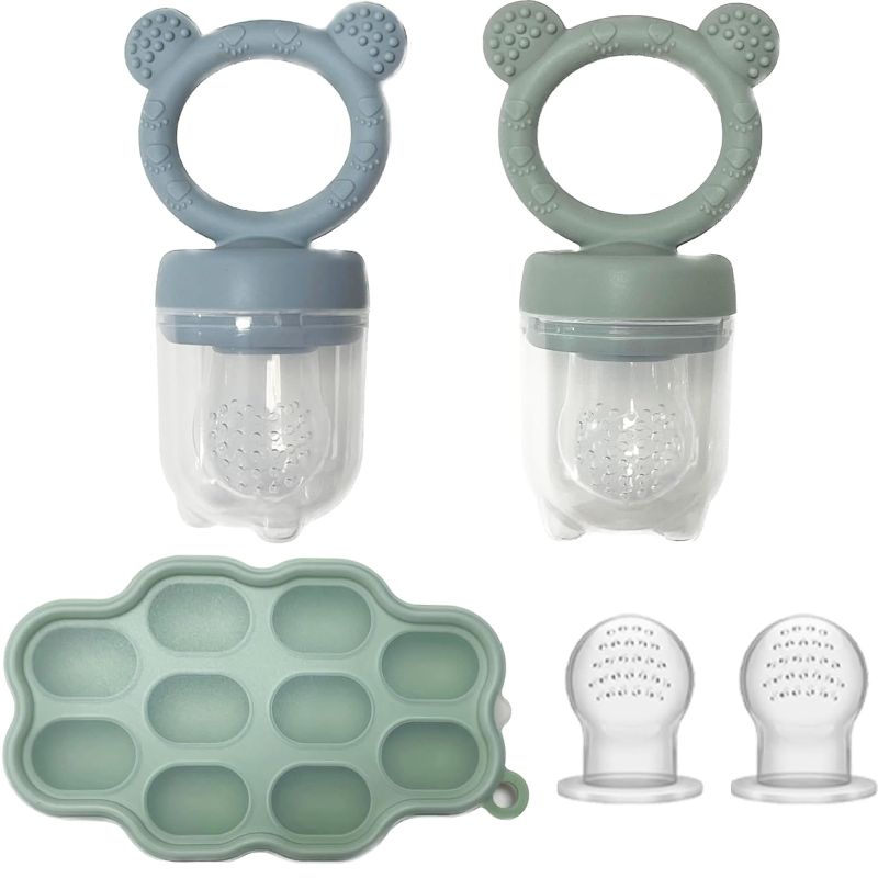 Photo 1 of Baby Breastmilk Popsicle Freezer Molds & Baby Fruit Food Feeder Pacifier Set, JEXFUN Baby Silicone Nibble Freezer Tray Food Storage Containers, Breast Milk Ice Cubes for Teething & Self Feeding
