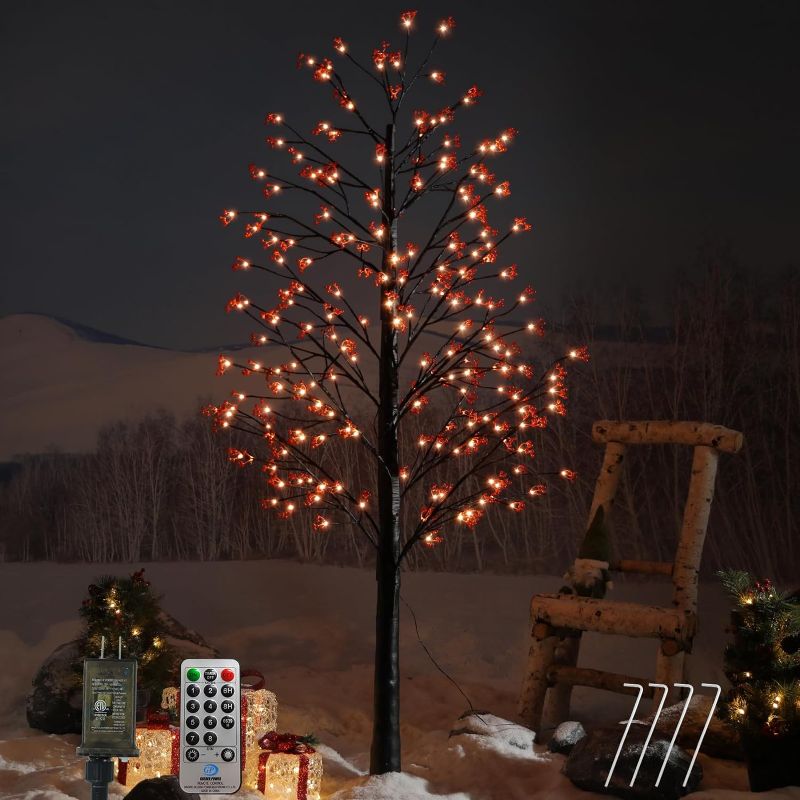 Photo 1 of Anycosy Red Berries Christmas Tree, 7FT 206 LED Fairy Lights Tree, Artificial Tree Light with Remote Timer for Indoor Outdoor Home Patio Garden Christmas Decorations
