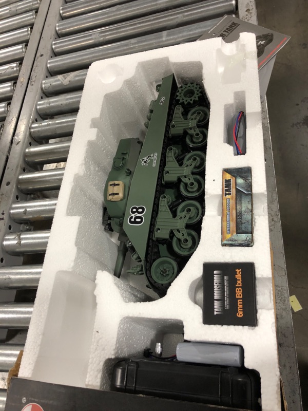 Photo 2 of fisca Remote Control Tank, 2.4Ghz 15 Channel 1/20 Sherman M4A3 Main Battle RC Tank That Shoot Airsoft for Kids Age 10 11 12 - 16 Year Old