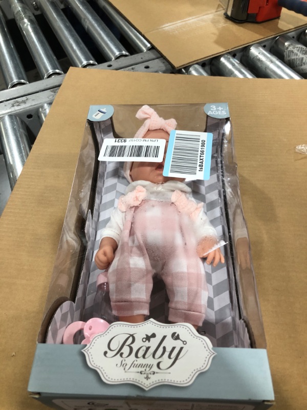 Photo 2 of Enjoyin 12'' Baby Doll in Gift Box with Pink Cloths, Pacifier, 13''x13'' Microfabric Blanket, and Feeding Bottle. Gift Idea for Ages 3+