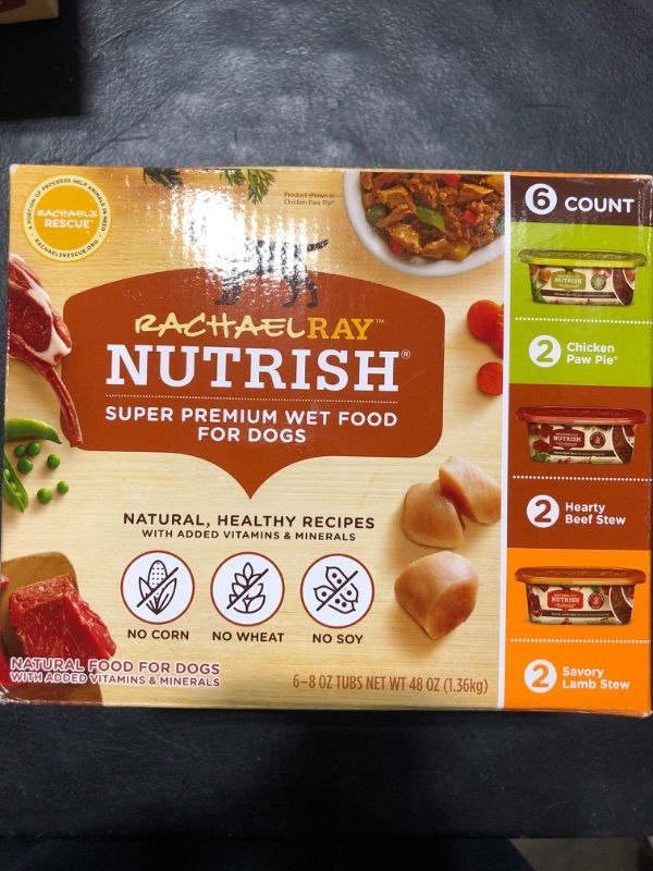 Photo 2 of Rachael Ray Nutrish Premium Natural Wet Dog Food, Savory Favorites Variety Pack, 8 Ounce Tub (Pack of 6) Variety Pack: Savory Favorites 8 Ounce (Pack of 6)
EXPIRE JAN 20 2024