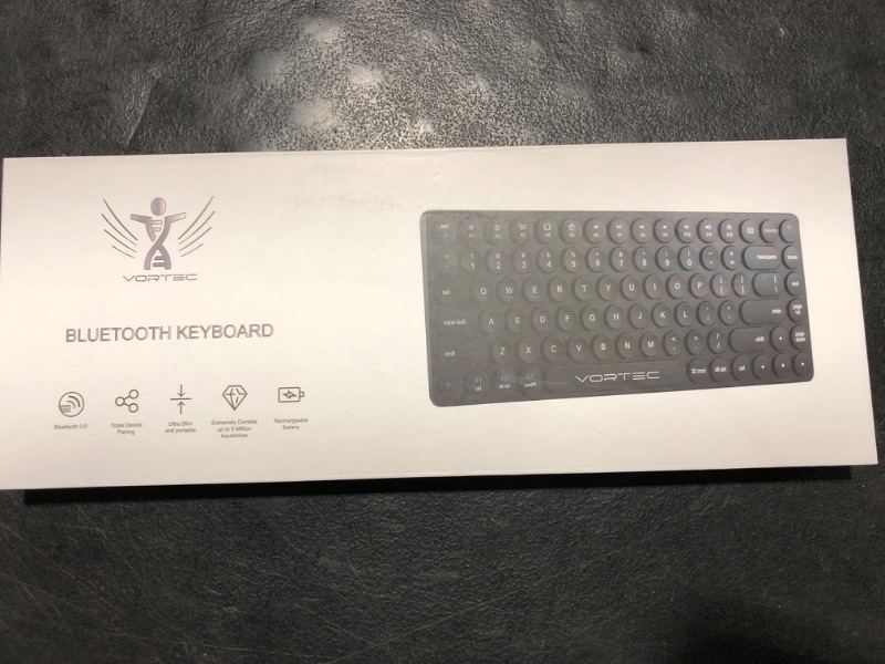 Photo 1 of Vortec Rechargeable Bluetooth Wireless Multi Device Keyboard|Connect 3 Devices Simultaneously|Compatible with iPad, iPhone, Android Phone & Tablet, Mac, PC (Black)