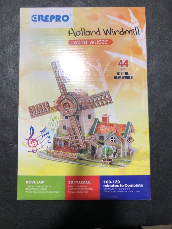 Photo 2 of CREPRO 3D Puzzle for Adults Kids, Holland Windmill 3D Puzzles with Music Box DIY 3D Puzzle Brain Teaser Puzzles for Room Holiday Christmas Decor Birthday Gifts