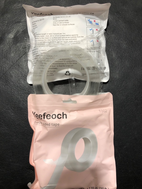 Photo 3 of Yeefeoch Double Sided Tape Heavy Duty, Adhesive mounting Picture Hanging Strips Adhesive DIY Nano Tape for Wall Heavy Tape, T002 ?Double Sided Tape Heavy Duty (M, 0.07 in*1.18 in*10 Feet) 
BUNDLE OF TWO