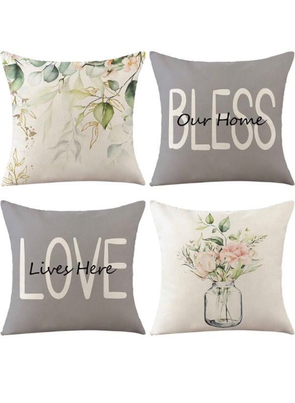 Photo 1 of ABOVE ZERO Bless Love Home Leaves Floral Pillow Covers 18x18 Set of 4, Spring Summer Throw Pillow Covers Seasonal Decorations for Home