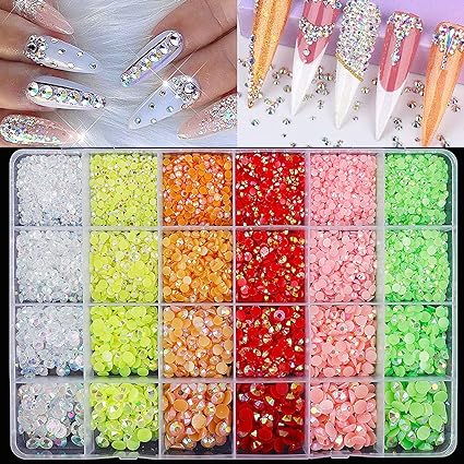 Photo 1 of 12000Pcs Jelly AB Nail Rhinestones Crystals Set Colorful Mix Sizes Acrylic Round Beads Flatback Gems Stones for Manicure DIY Crafts Tumblers Makeup Clothes Accessories 