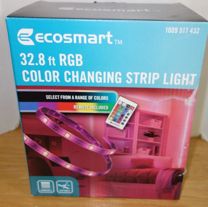 Photo 1 of EcoSmart 32.8 Ft. Indoor RGB LED Color Changing Strip Tape Light with Remote
