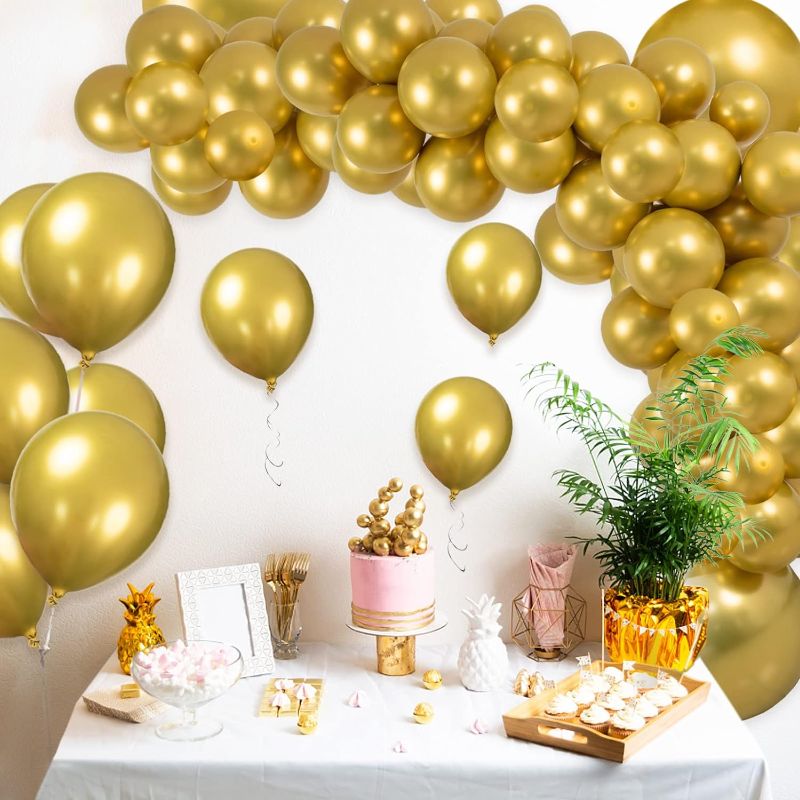 Photo 1 of 107pcs Gold Balloon Garland Arch Kit 5” 10” 12” 18 inch Different Sizes Metallic Gold Latex Party Gold Balloons Set with Balloon Strip for Wedding Birthday Baby Shower Party Decorations Supplies - 2 pack 
