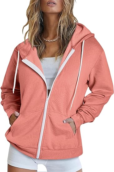 Photo 1 of Dokotoo Women's Full Zip Up Hoodie Long Sleeve Hooded Sweatshirts Pockets Jacket Coat for Women Size 2XL