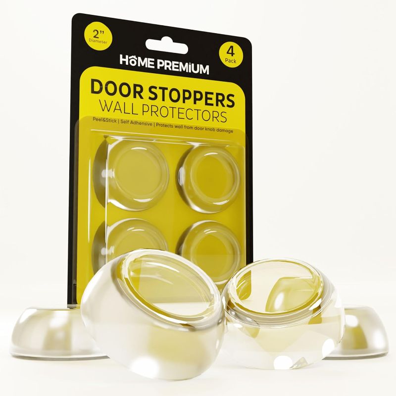 Photo 1 of 2 Door Stoppers Wall Protector - Durable Door Stops for Wall with Strong Adhesive - Easy to Install Wall Protectors from Door Knobs Damage (4 Pack, Clear)