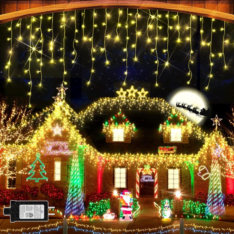Photo 1 of 131ft Christmas Lights Outdoor Decorations 1280 LED Super Long Xmas Curtain Fairy String Lights with Clear Wire 8 Mode Waterproof Memory Timer for Outside Holiday Wedding Party Decor-Warm White 