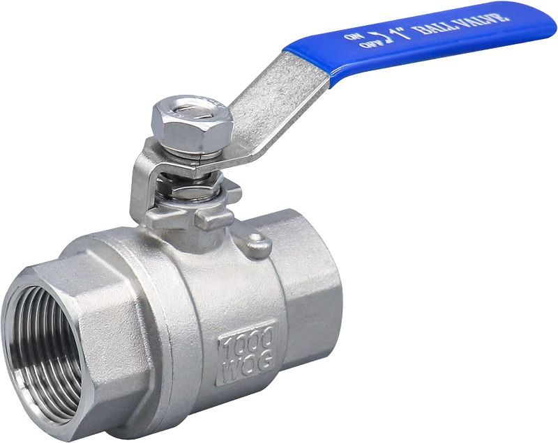 Photo 1 of 1 Inch Ball Valve, Premium 304 Stainless Steel Full Port Forged NPT Ball Valve for Water Oil and Gas with Long Handle Shut Off Switch, 1000 WOG (1 Piece, FNPT to FNPT) 