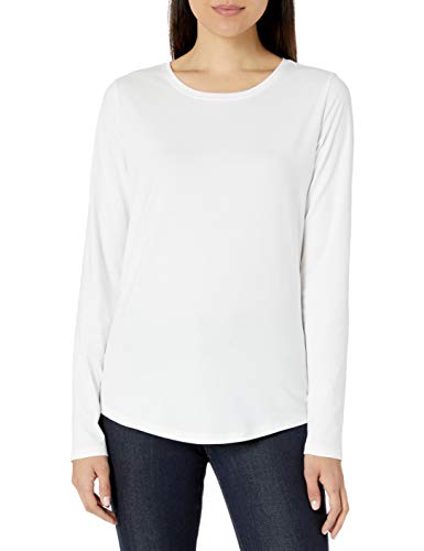 Photo 1 of Amazon Essentials Women's Classic-Fit 100% Cotton Long-Sleeve Crewneck T-Shirt, White, Medium