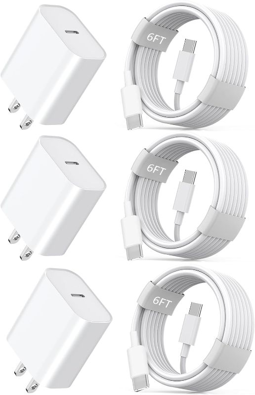 Photo 1 of [MFi Certified] iPhone 15 Charger,3Pack 20W iPad Pro Fast Wall Charger Power Adapter,USB C Charger Block with 6FT USB-C to C Cable for iPhone 15/15 Plus/15 Pro/15 Pro Max,iPad Pro/Air/Mini/Air4