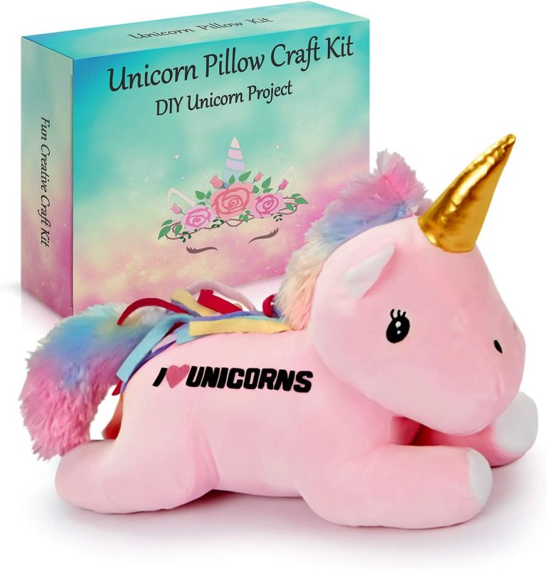 Photo 1 of 2Pepers Make Your Own Unicorn Pillow Kit Arts and Crafts for Girls (No Sewing Needed), DIY Stuffed Plush Pillow Craft kit for Kids, Unicorn Gifts for Girls, Unicorn Doll Bedroom Decor Project 