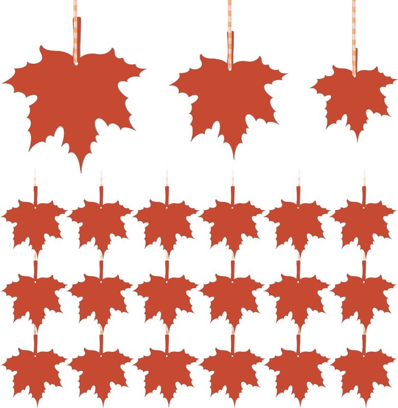 Photo 1 of 18 Pcs Fall Maple Leaf Ornaments Thanksgiving Maple Leaf Hanging Pendant Small Tree Pendant Decorations Double Sided Harvest Fall Leaves Farmhouse Ornaments for Autumn Garden Party Supplies Outside
