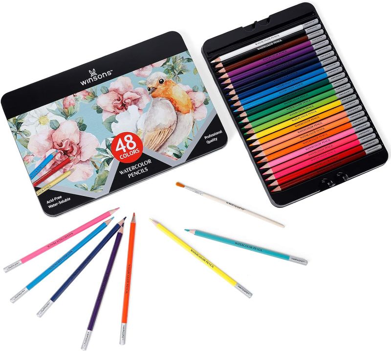 Photo 1 of WINSONS Watercolor Pencil Set of 48 Colors Presharpened Water Soluble Colored Pencils for Drawing Sketching Coloring Shading and Painting Perfect Starter Kits for All Beginners to Professionals
