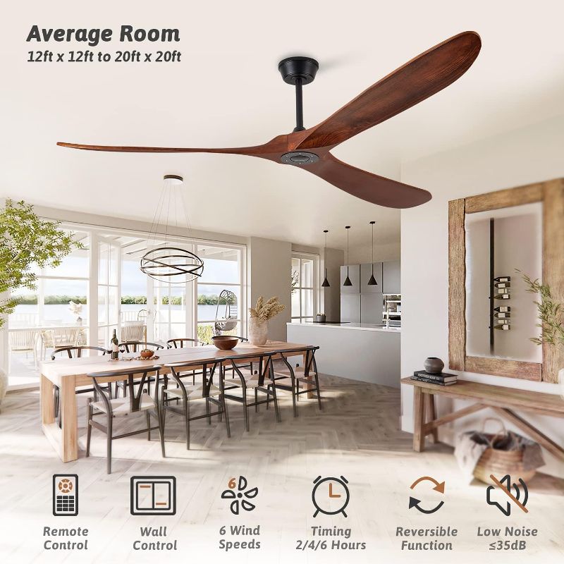 Photo 1 of Chriari 60'' Ceiling Fan With Remote and Wall Control, Walnut Ceiling Fan with 3 Wood Blades, 6 Speeds Smart Timing Reversible DC Motor, Modern Black Ceiling Fan for Indoor Outdoor Farmhouse/Patios