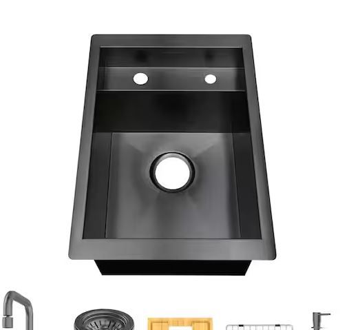 Photo 1 of 15 in. Undermount Gunmetal Black Stainless Steel Single Bowl Workstation Bar Sink with Black Folding Faucet

