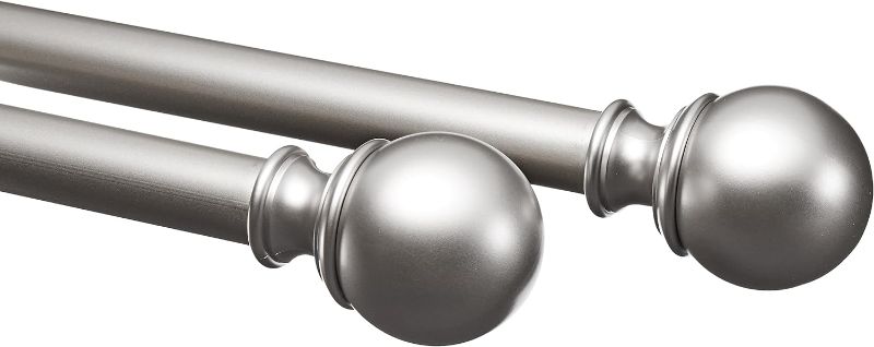 Photo 1 of Amazon Basics 1-Inch Curtain Rod with Round Finials, 1-Pack, 72" to 144", Nickel
