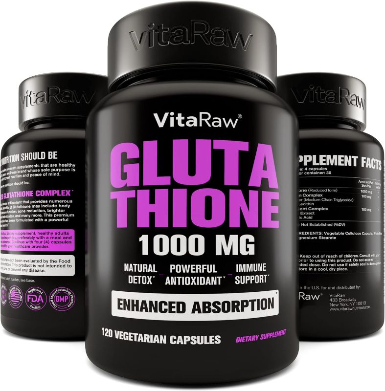 Photo 1 of 1000mg Glutathione for Immune Support - 100mg Absorption Complex - Reduced Liposomal Glutathione Supplement with Alpha Lipoic Acid - Brain Booster, Glowing Skin, Liver Support - Pure L Glutathione EXP: 12/2024