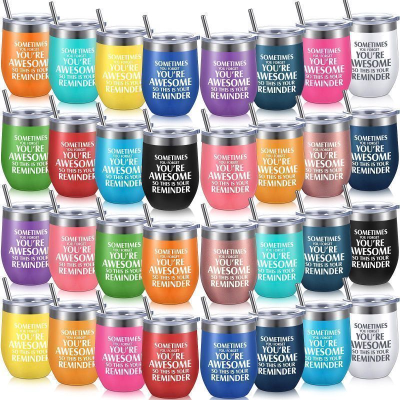 Photo 2 of 1 PACK WINE TUMBLER FOR EMPLOYEE TEACHER INSPIRATIONAL BIRTHDAY GRADUATION GIFT YOU ARE AWESOME/SISTER WITH STRAW STAINLESS STEEL 12 OZ (ASSORTED COLOR)
