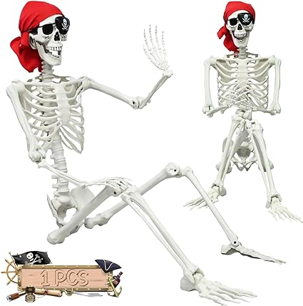 Photo 1 of 5.4ft Halloween Life Size Skeleton, Full Size Realistic Human Pirate Skeleton Decoration, Full Body Bones with Posable Joints for Halloween Spooky Party Decoration, Indoor Outdoor Props Decor