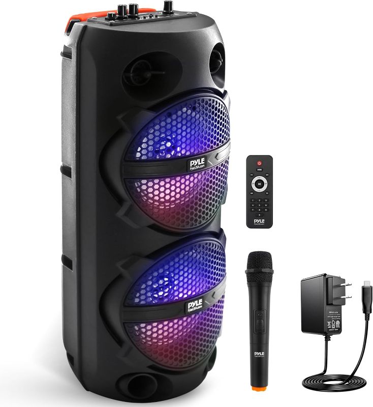 Photo 1 of Portable Bluetooth PA Speaker - 240W Dual 8" Rechargeable Indoor/Outdoor BT Karaoke Audio System - TWS, Party Lights, LED Display, FM/AUX/MP3/USB/SD, 6.5mm in, Carry Handle - Wireless Mic, Remote 8 inch