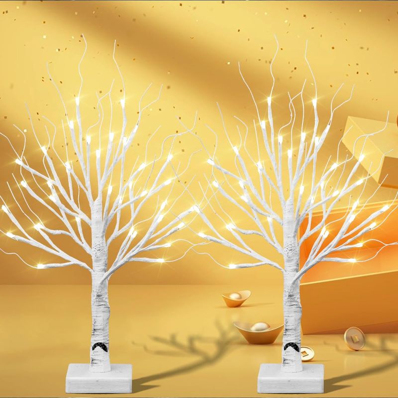 Photo 1 of Brightdeco 2 Pack 36LT Lighted Birch Tree White Christmas Trees with Battery Operated for Home Party Wedding Centerpiece Table Decorations Warm White 18"
