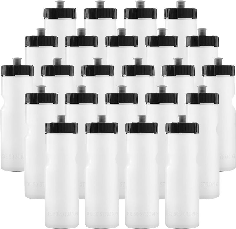 Photo 1 of 50 Strong Bulk Water Bottles | 24 Pack Sports Bottle | 22 oz. BPA-Free Easy Open with Pull Top Cap | Made in USA | Reusable Plastic Water Bottles for Adults & Kids | Top Rack Dishwasher Safe