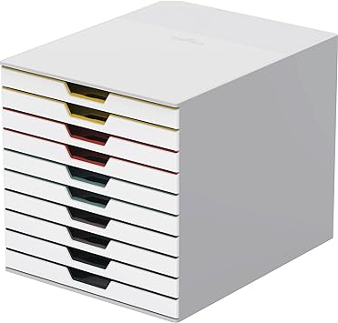 Photo 1 of DURABLE Desktop Drawer Organizer (VARICOLOR Mix 10 Compartments with Removable Labels) 11" w x 14" d x 11.375" h, White & Multicolored (763027) 10-Drawer