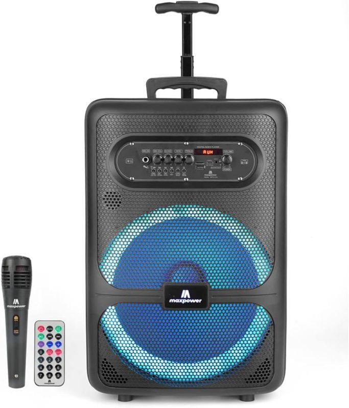 Photo 1 of Max Power DJ Speaker - MPD1223-ROAR Portable Sound System -Bluetooth Multi LED Light Speaker Set Perfect for Indoor and Outdoor - PA Speaker System with Remote, Microphone and Speaker Stand