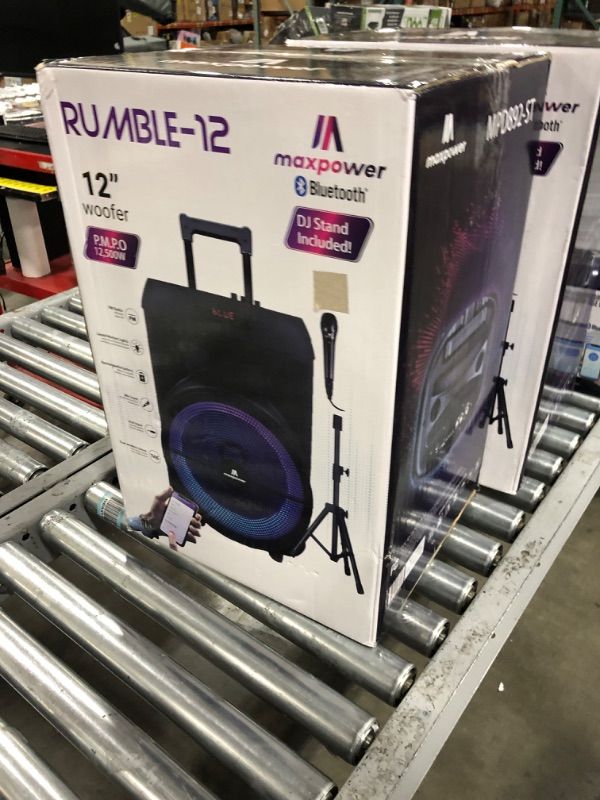 Photo 1 of Max Power MPD892-RUMBLE 12 karaoke Bluetooth speaker portable wired mic trolley speaker 12" Woofer
