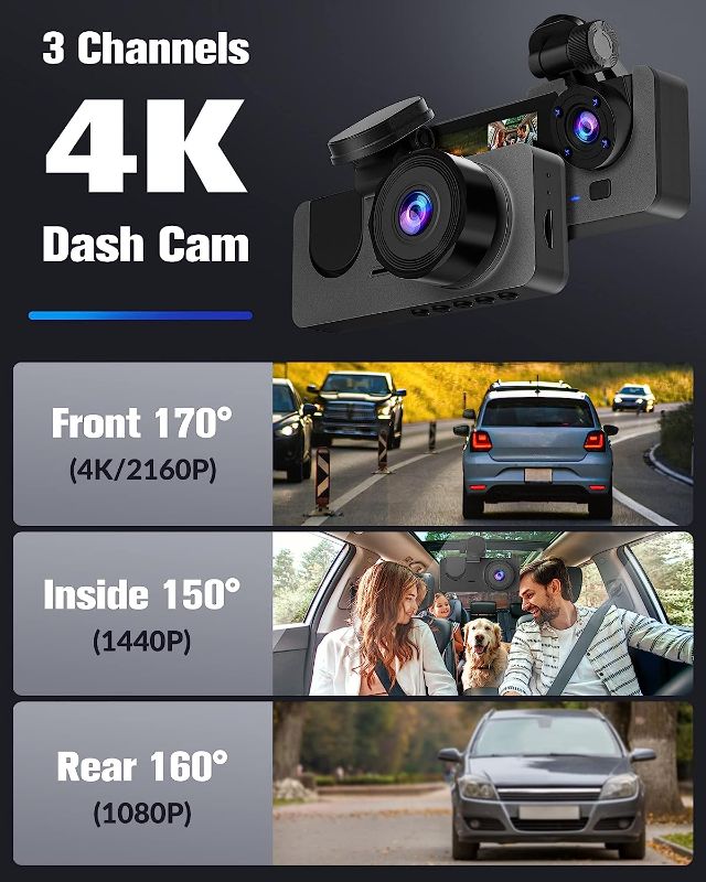 Photo 3 of Dash Camera for Cars,4K Full UHD Car Camera Front Rear with Free 32GB SD Card,Built-in Super Night Vision,2.0'' IPS Screen,170°Wide Angle,WDR, 24H Parking Mode, Loop Recording.
