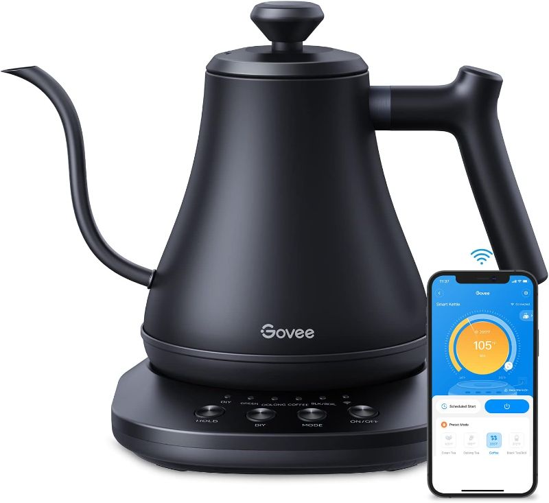 Photo 1 of Govee Smart Electric Kettle, WiFi Variable Temperature Gooseneck Pour Over Kettle and Tea Kettle, Alexa Control, 1200W Quick Heating, 100% Stainless Steel, 0.8L, Matte Black 