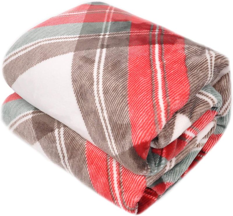 Photo 1 of  Ultra Soft Throw Blanket with Plaid, Cozy Flannel Fleece Luxury Blanket for Bed, Sofa and Couch