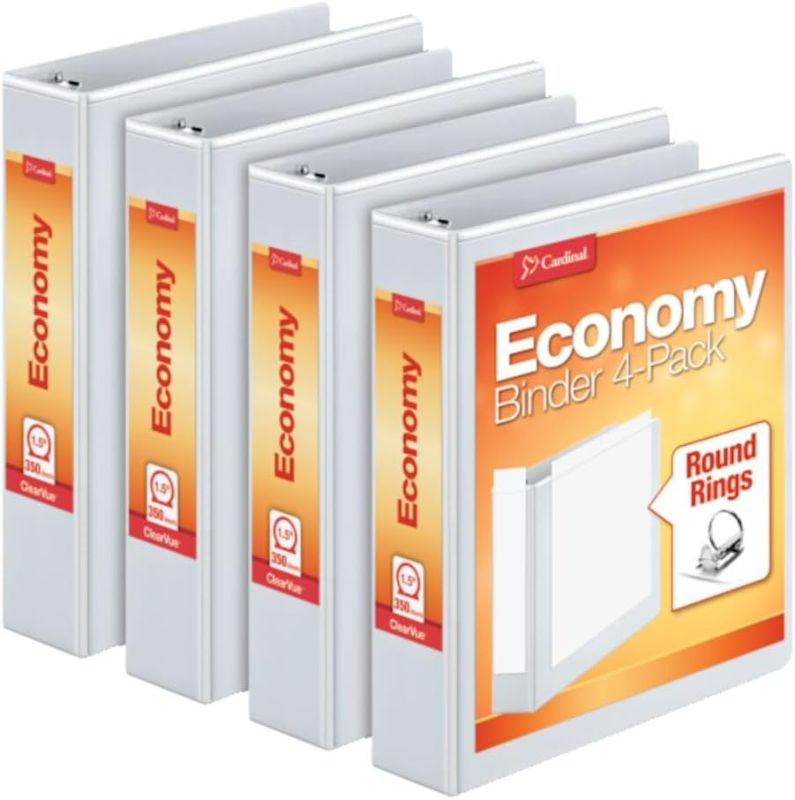 Photo 1 of Cardinal 1.5 Inch 3 Ring Binder, Round Ring, White, 4 Pack, Holds 350 Sheets (79517)
