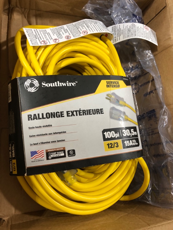 Photo 2 of 100ft. 12-3 Yellow Extension Cord 02589
