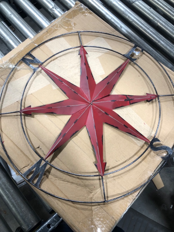 Photo 1 of aboxoo Round Metal Compass Decorative Compass Metal Wall Art Hanging Wall Sculpture 22.8 Inch Diameter Farmhouse Decor Indoor or Outdoor Sign 22.8" Red