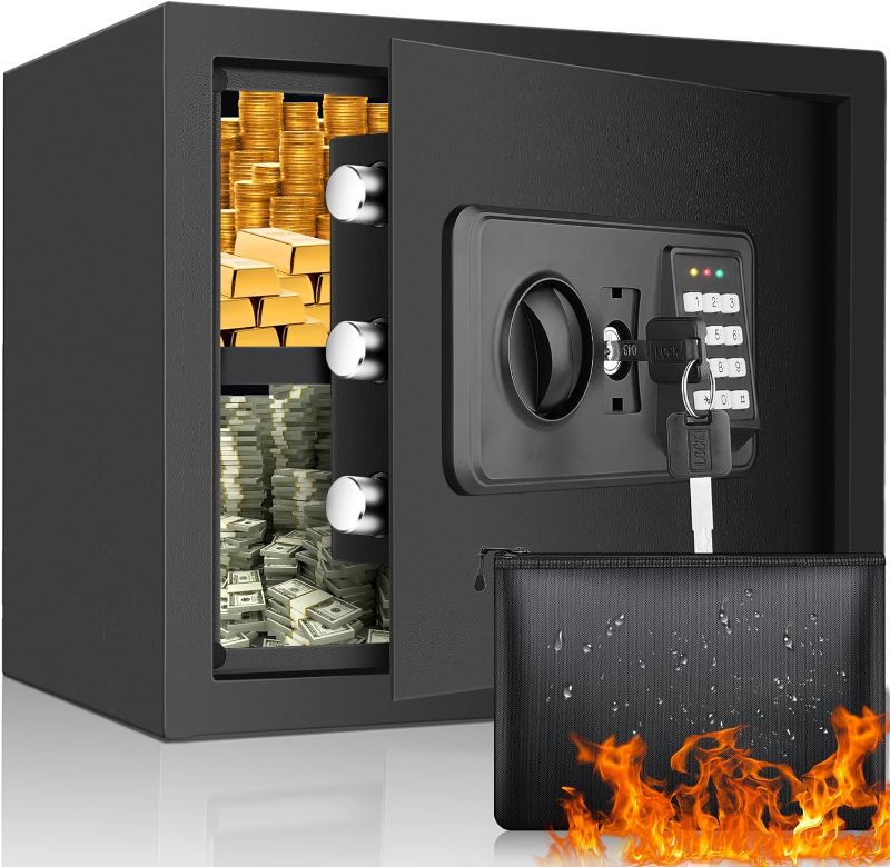 Photo 1 of 1.2 Cubic Safe Box Fireproof Waterproof with Fireproof Money Bag, Anti-Theft Fireproof Safe with Digital Keypad Key, Home Safe for Pistol Money Medicine Important Documents
