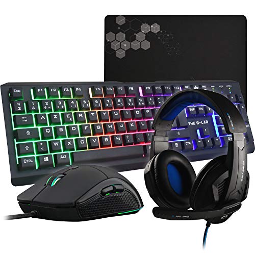 Photo 1 of G-LAB Combo Selenium - 4 in 1 Gaming Set - Backlit QWERTY Gaming Keyboard, 3200 DPI Gaming Mouse, Headset Gaming, Non-Slip Mouse Pad – Gamer Pack Co
